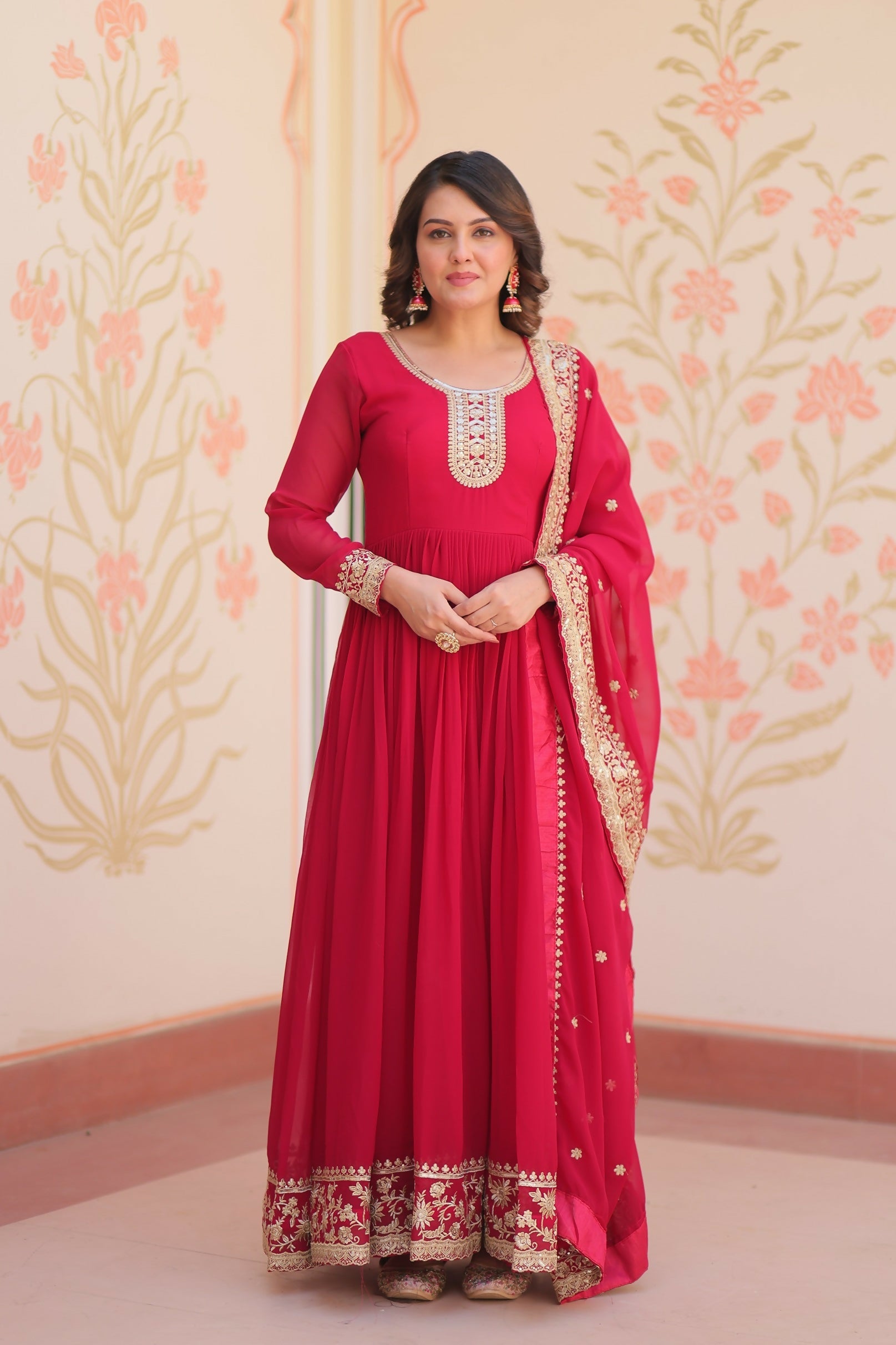 Joban Fashion Maroon Georgette Sequence Embroidery Work Kurta Set