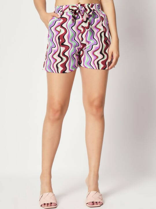 Purple Crepe Chevron Printed Top with Matching Shorts Set - Shivani