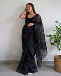 Vamsee Vika 9Mm Black Organza Saree