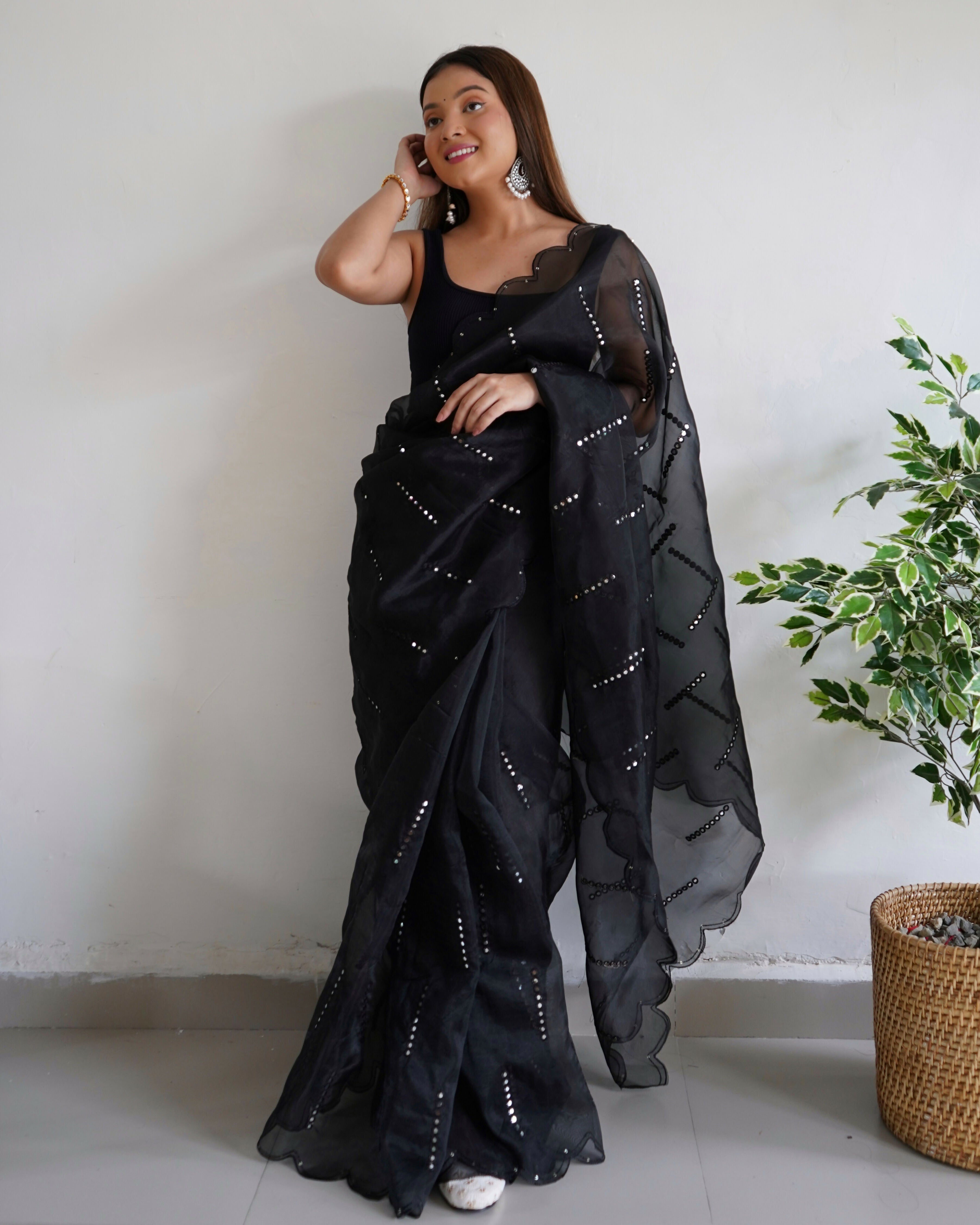 Vamsee Vika 9Mm Black Organza Saree