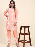 HOUSE OF KARI Floral Embroidered Chikankari Pure Cotton Kurta with Trousers