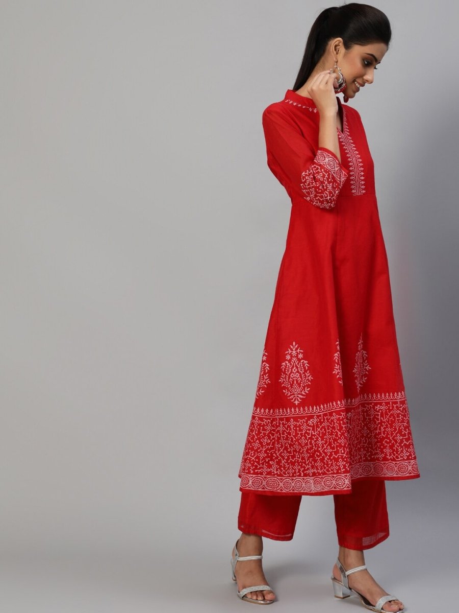 Aks Ethnic Embroidered Mandarin Collar Chanderi Silk Anarkali Kurta