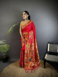 Joban Fashion Red Paithani Soft Silk Meenakari Saree