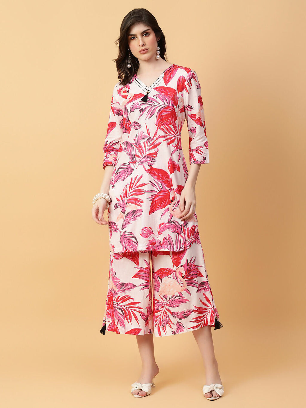 Joban Fashion Red Cotton Printed & Hand Work Co-ord Set