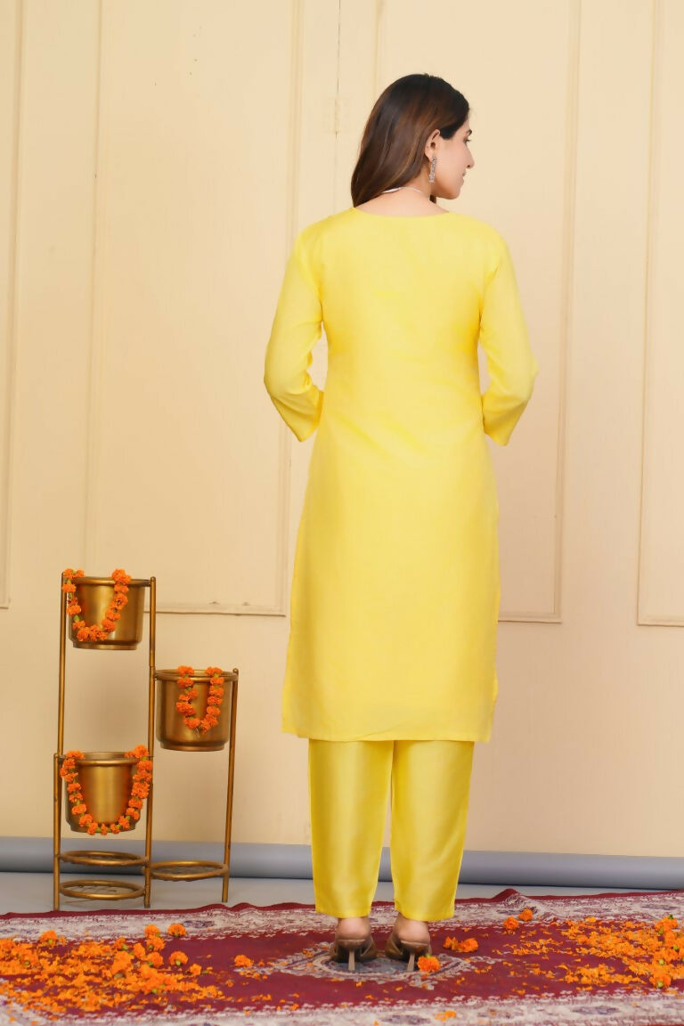 Yellow Viscose Organza Jacquard Embroidered Stitched Suit With Dupatta - Tanisha