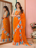 Partywear Designer Orange Net Fancy Saree - Dyuti