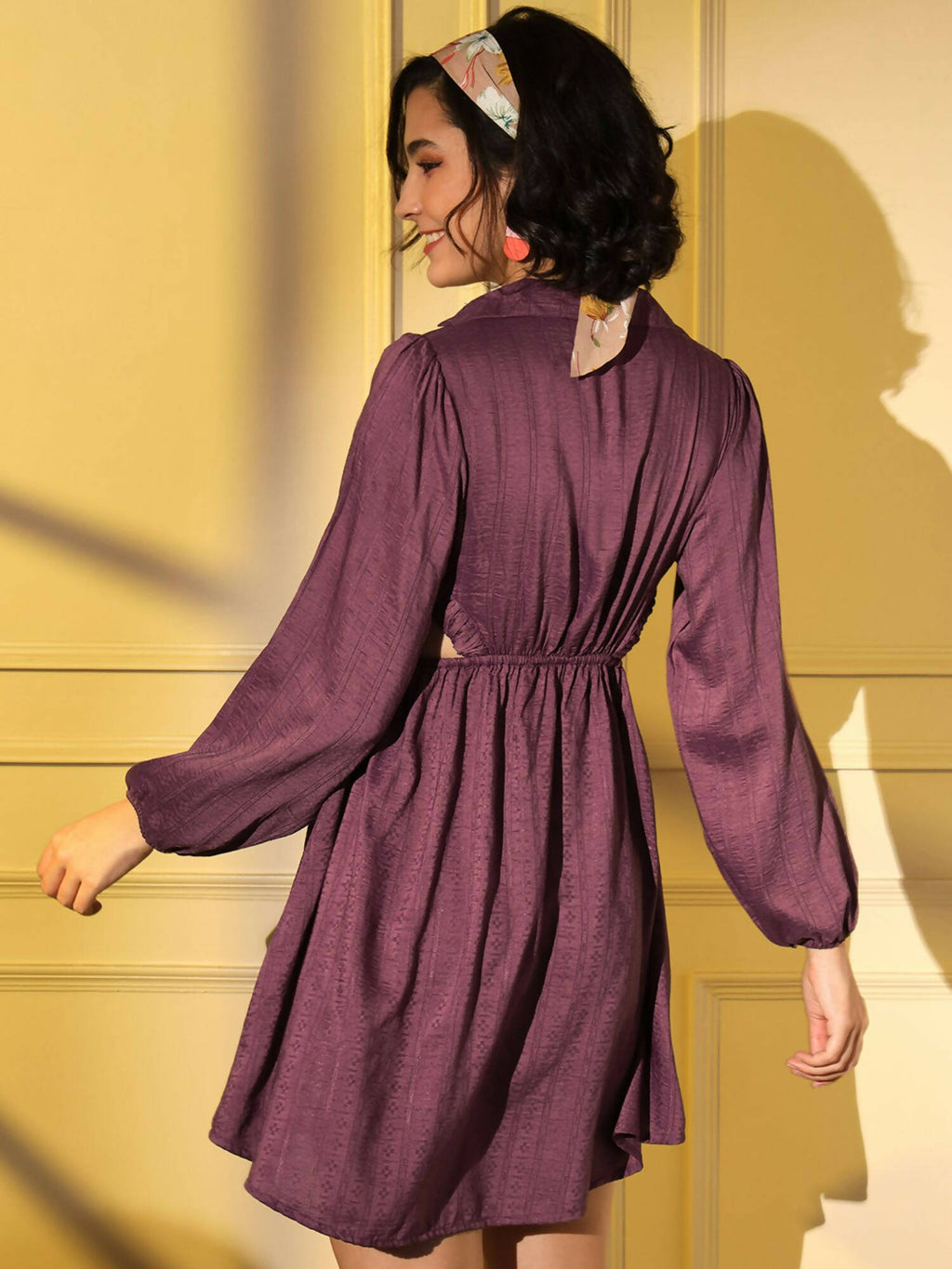 Wine Viscose Solid Flared Dress - Shivani