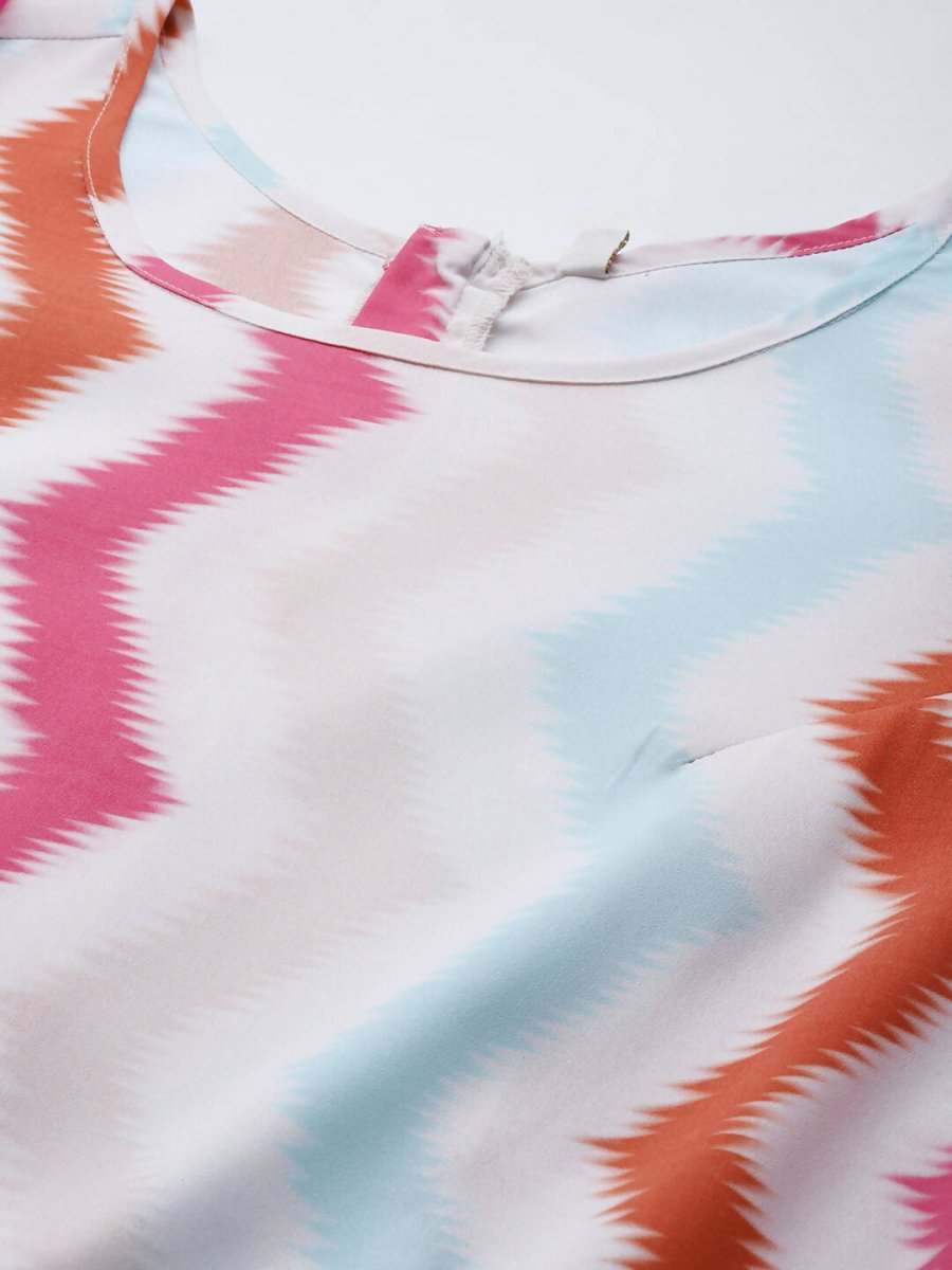 Ahalyaa White & Pink Zig Zag Striped Basic Jumpsuit