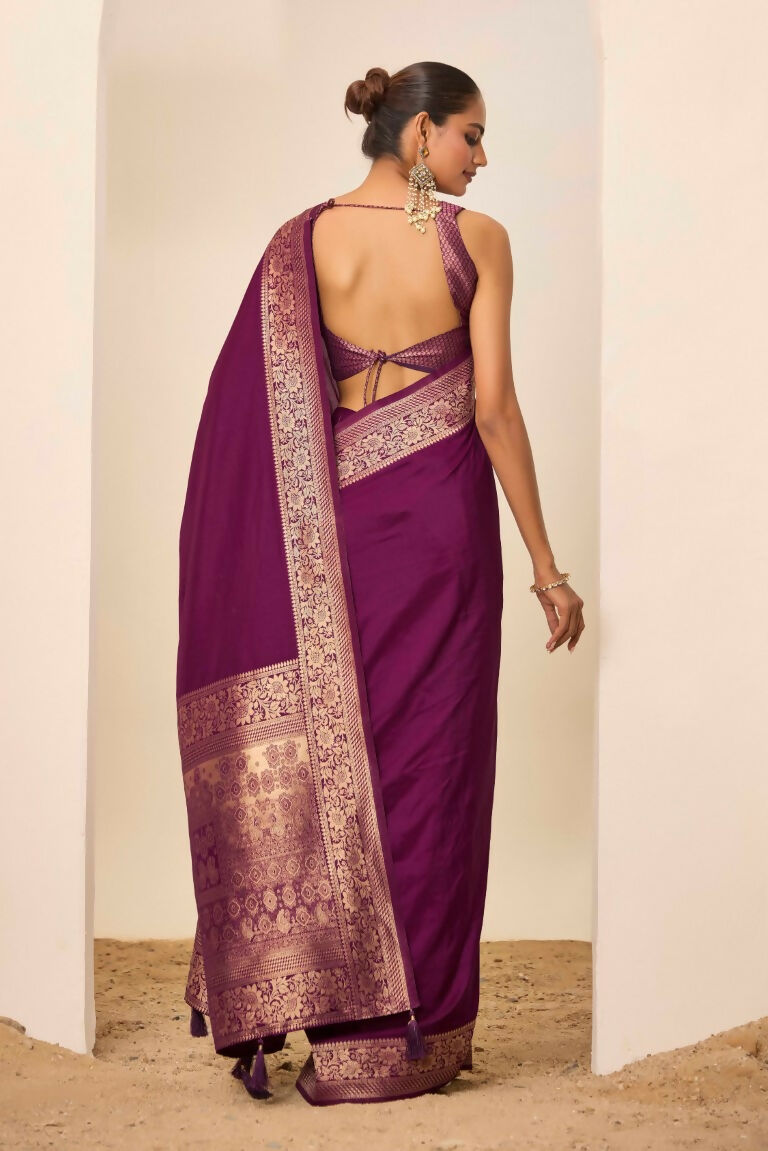 Wine Dolla Silk Wevon Galla Designer Saree - Zeel