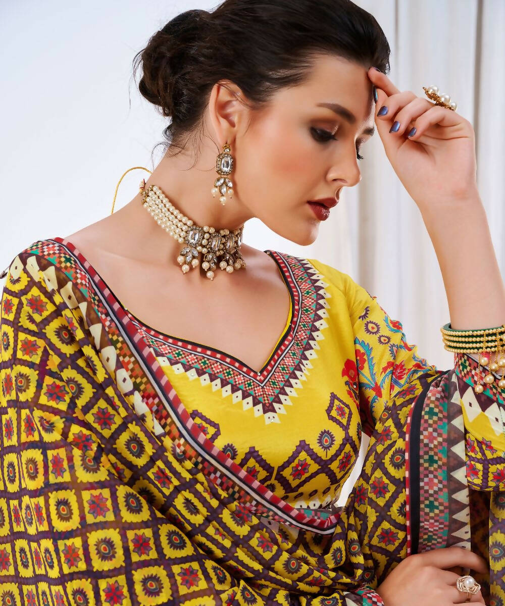 Wedding Designer Yellow Chinon Lehengha Choli - Anbazaar