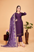 Women's Embroidered Purple Kurta Set with Dupatta Set - A2M