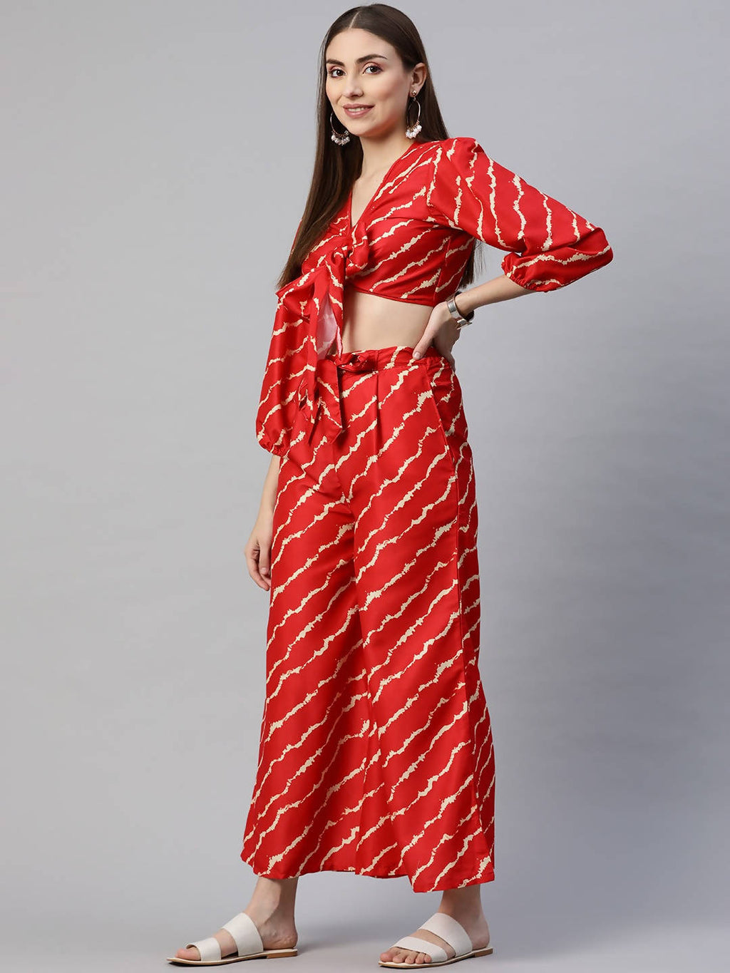 Myshka Women Red Printed Full Sleeve V Neck Dress