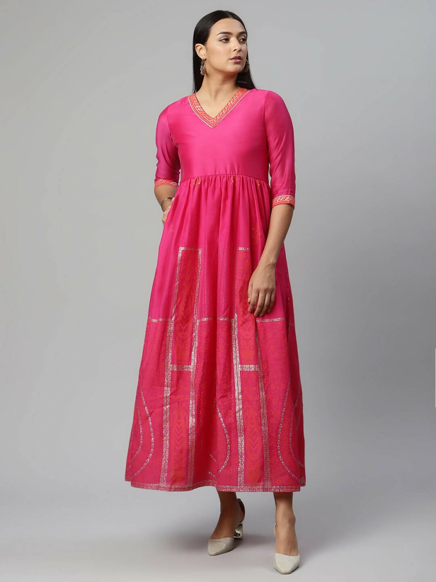 Ahalyaa Womens Pink Crepe Printed Dress