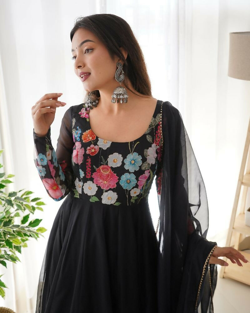 Joban Fashion Black Kurta Set Organza Sequin Embroidery Work