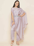 Women Republic Lavender Georgette Assymetical Kurta With Palazzo