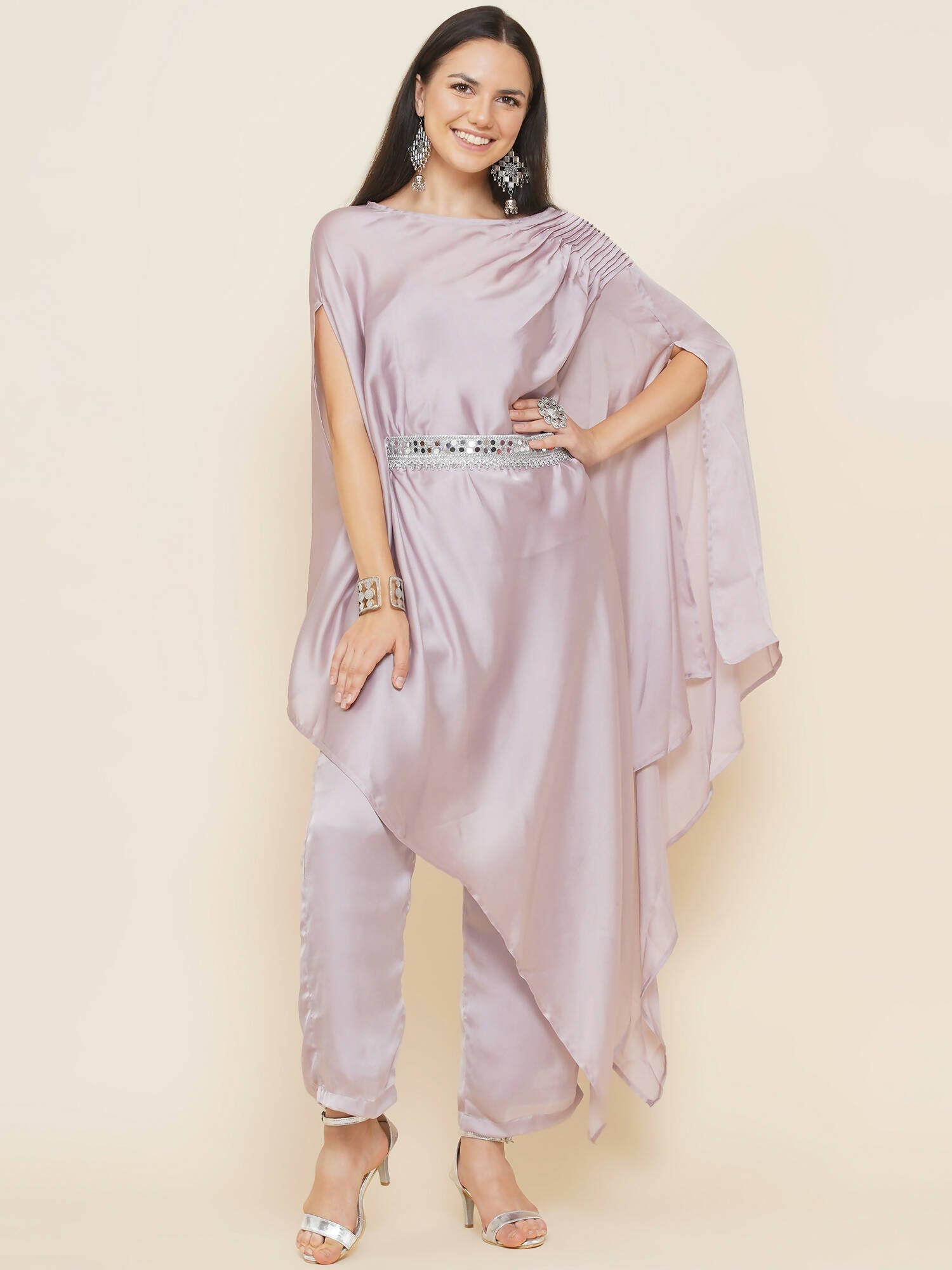 Women Republic Lavender Georgette Assymetical Kurta With Palazzo