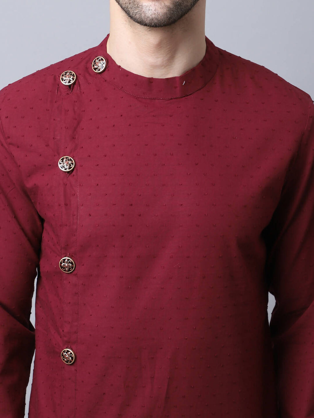 Even Apparels Maroon Pure Cotton Sherwani Men's Kurta With Asymetrical Cut
