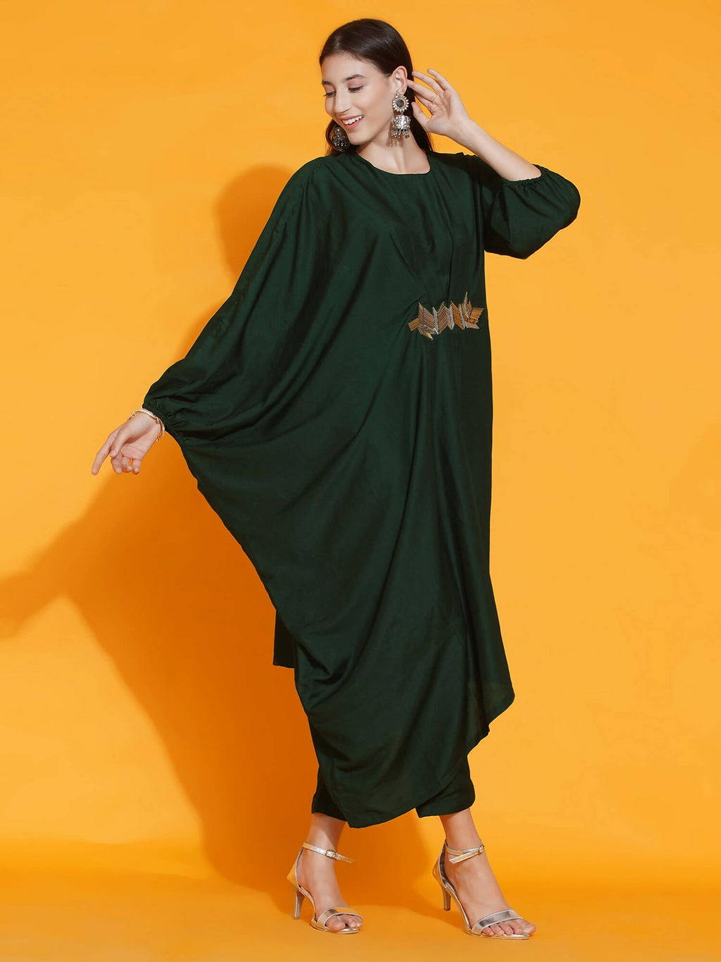 Women Republic Green Fusion Style Kurta With Hand Embellishment And Pants