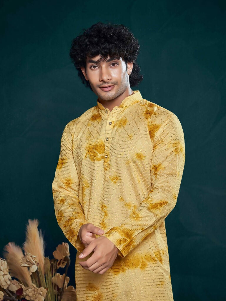 Yellow Viscose Designer Sequance Embroidery Work Men's Kurta Set - Mahotsav