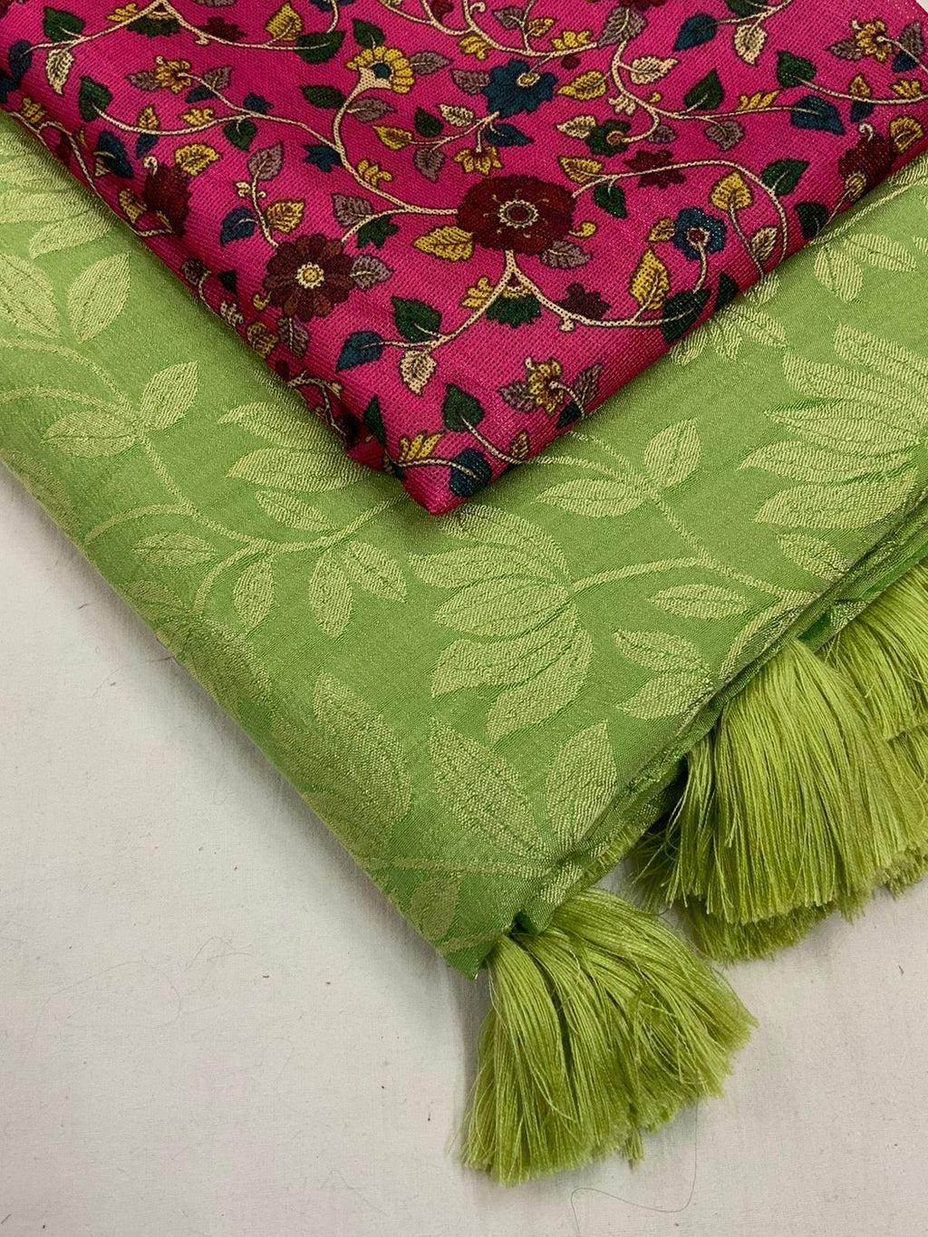 Green Jute Silk Woven Design Saree with Unstitched Blouse - Hiral Fashion