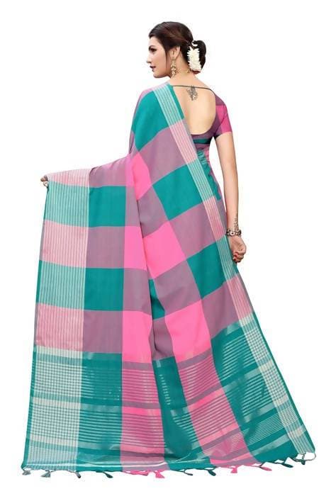 Vamika Rama Cotton Silk Weaving Saree (Gamma Checks Rama)