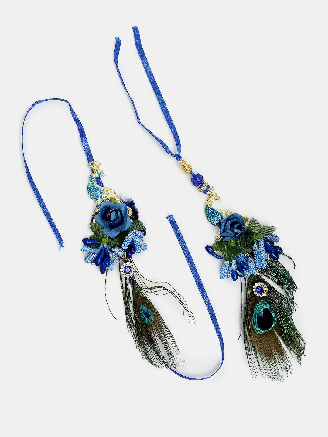 NVR Women & Men Set of 2 Blue Peacock Design Bhaiya Bhabhi Rakhi With Roli Chawal