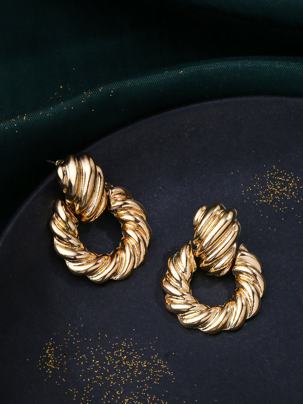 NVR Women Gold Toned Circular Drop Earrings