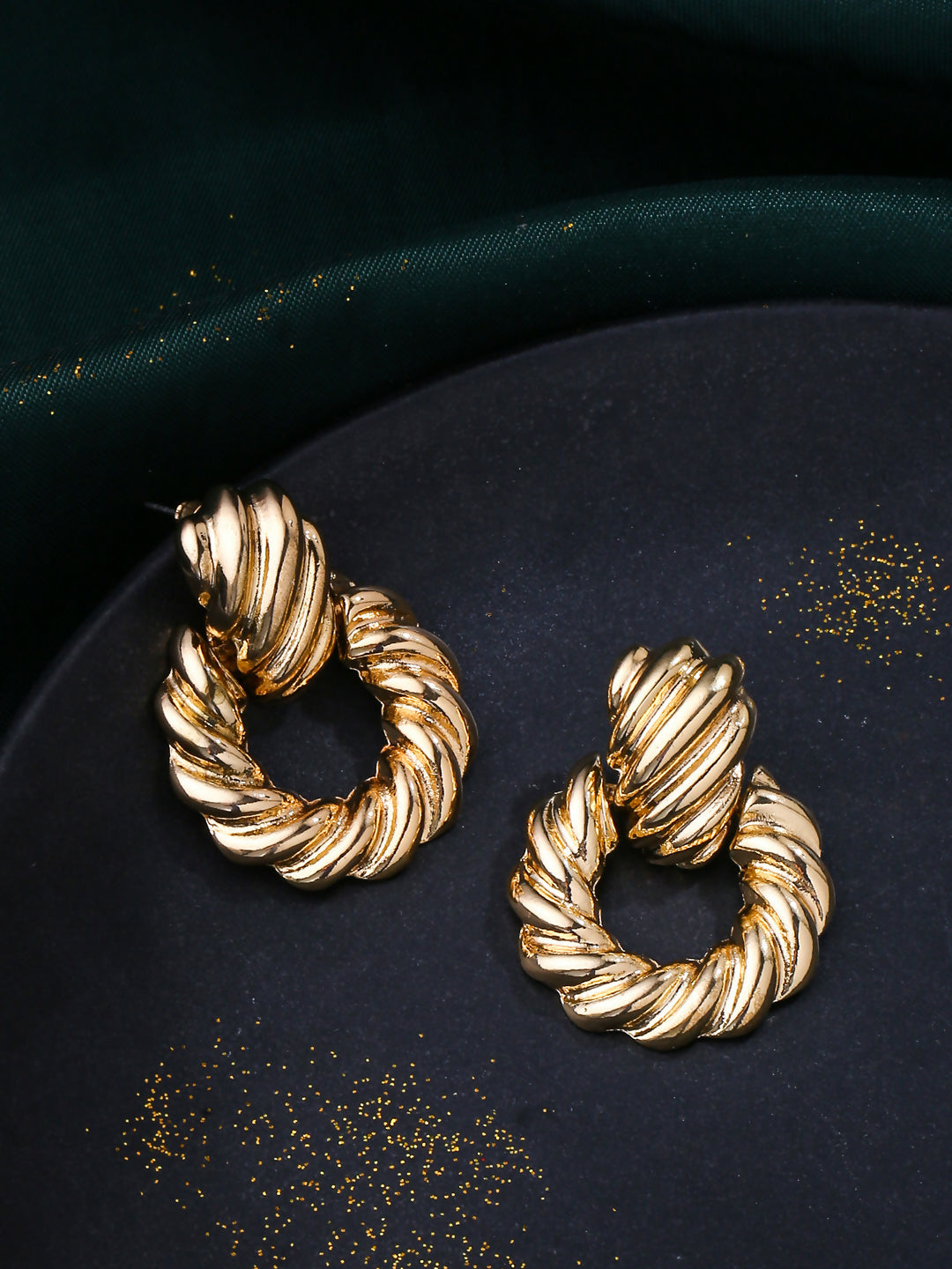 NVR Women Gold Toned Circular Drop Earrings