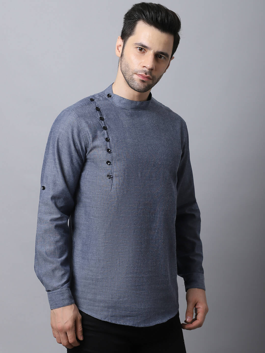 Even Apparels Grey Pure Cotton Men's Kurta With Side Placket
