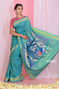 Very Much Indian Handloom Pure Cotton Paithani -Turquoise Blue