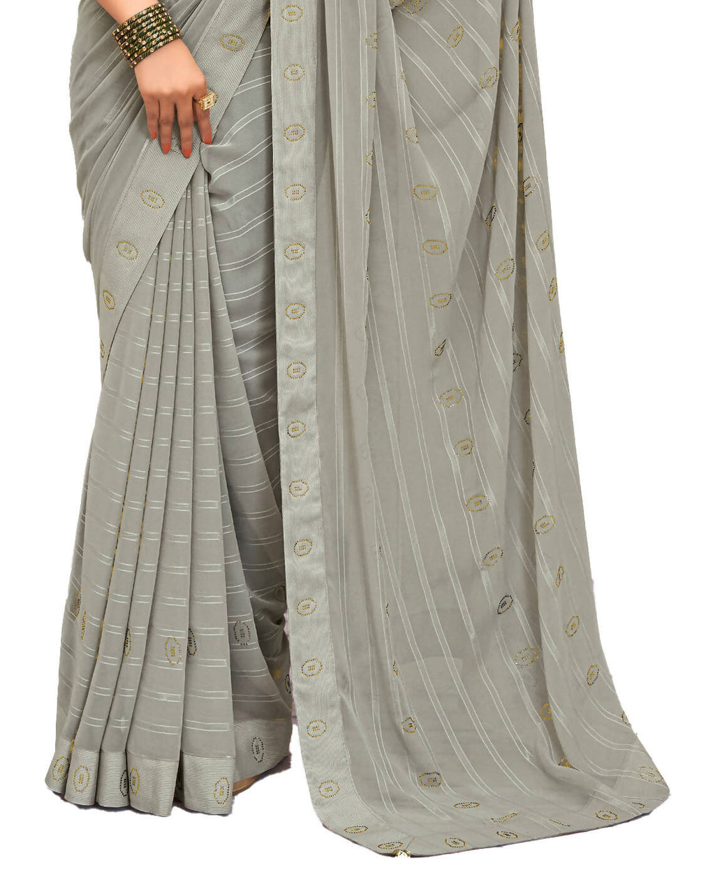 Grey Georgette Swaroski Work Saree With Unstitched Blouse Piece - Juhi