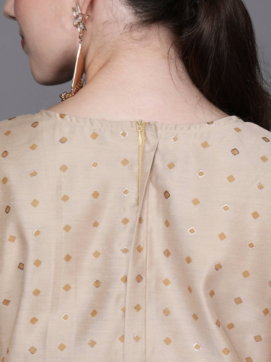 Ahalyaa Beige & Golden Printed Basic Jumpsuit