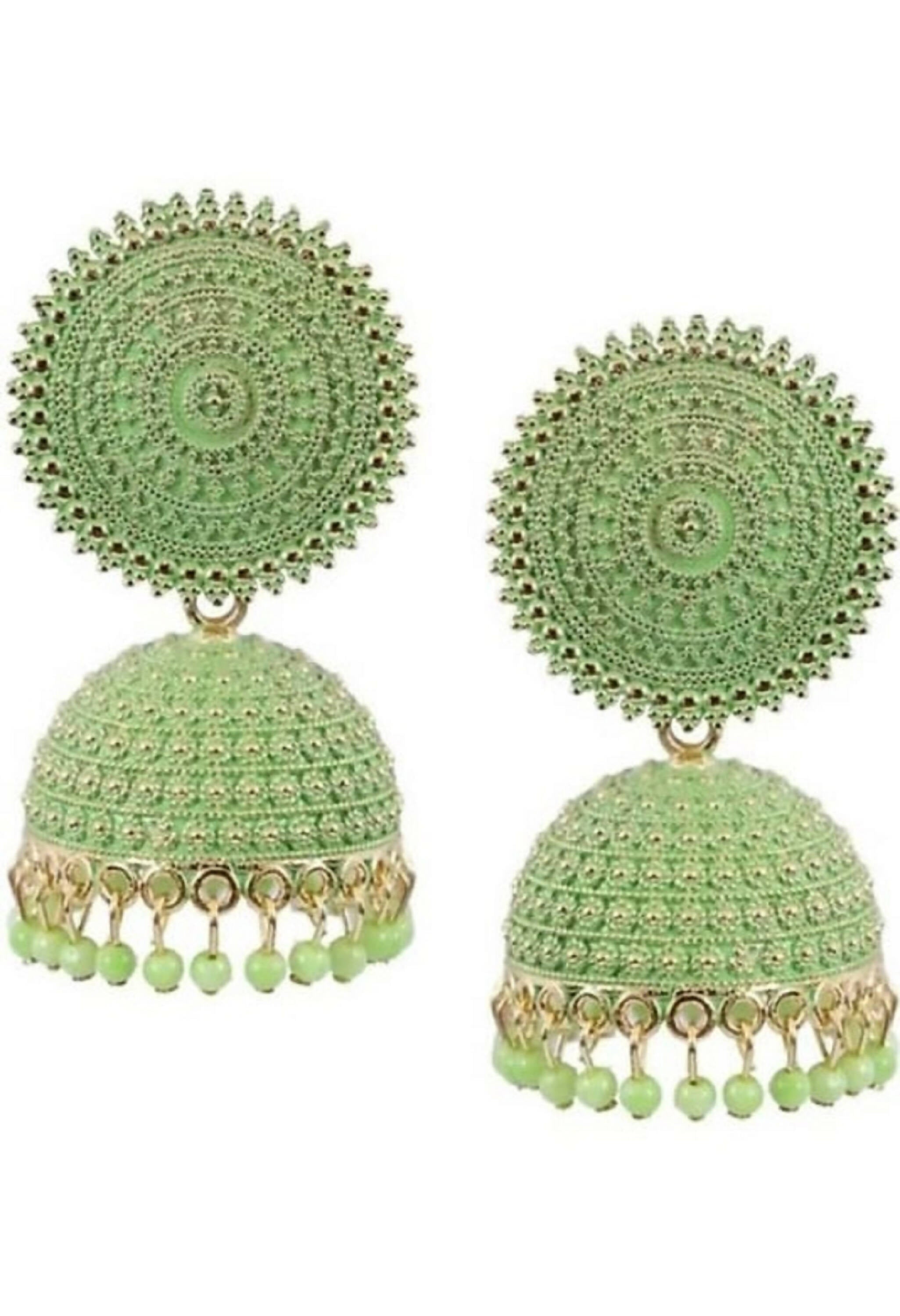 Mominos Fashion Joharkamal Gold-Polished Meenakari Jhumkas For Women & Girls (Pista Green)