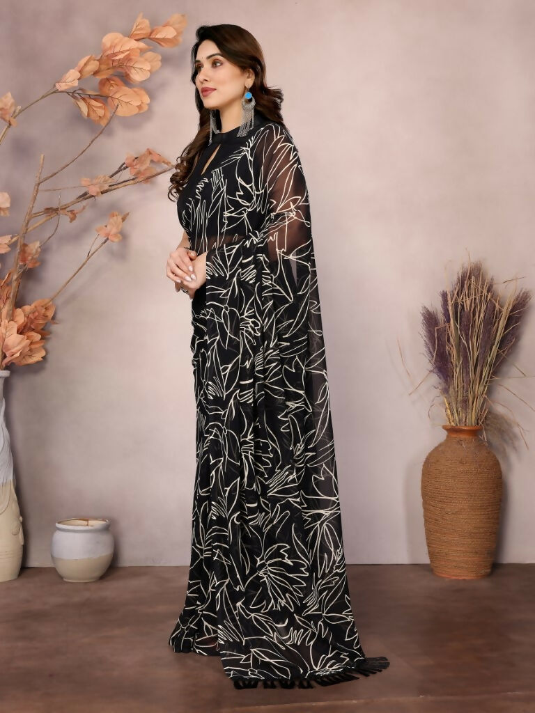 Partywear Designer Georgette Black Fancy Saree - Durga