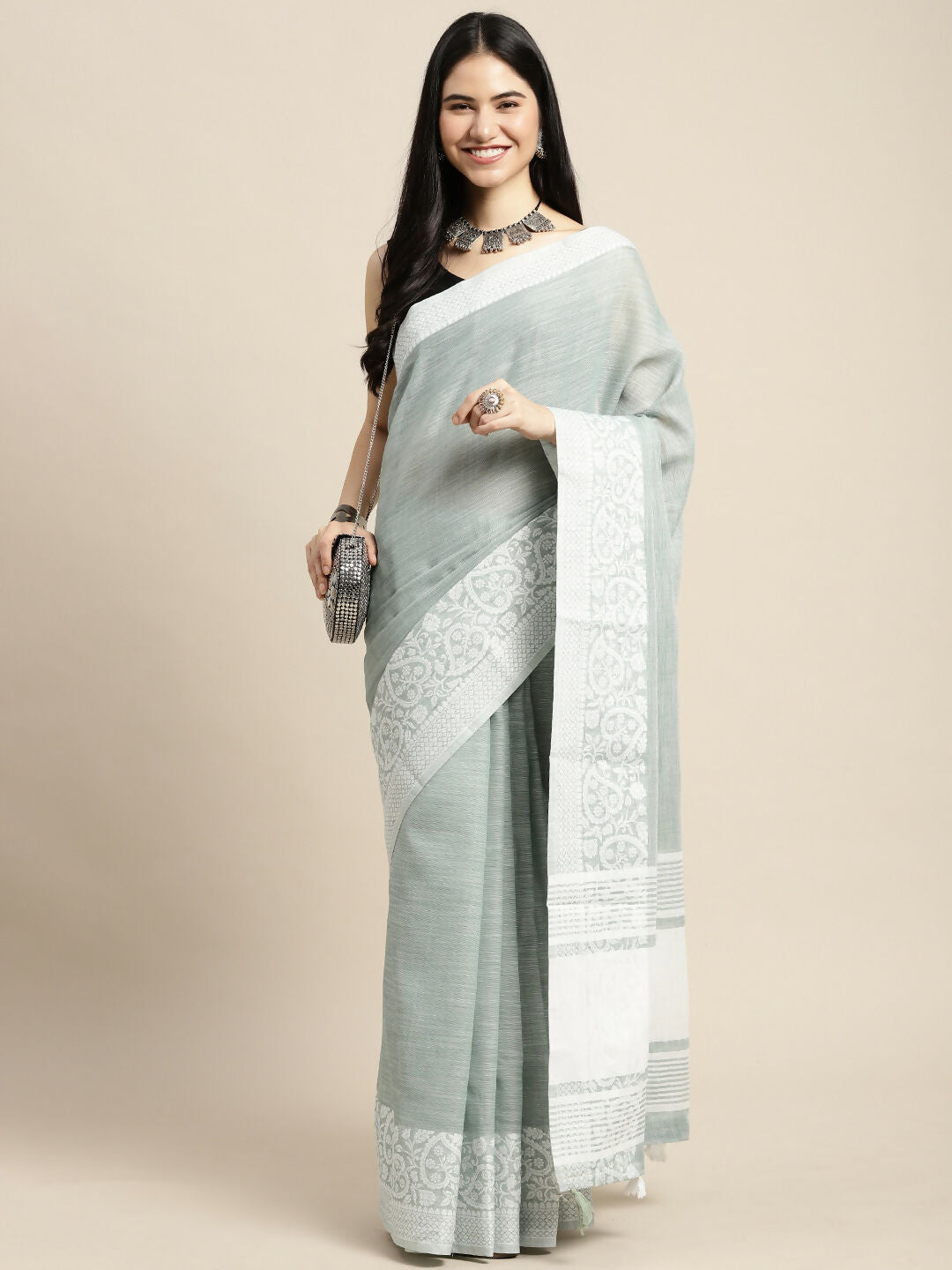 Shree Shyam Fashion Linen Sea Green Saree