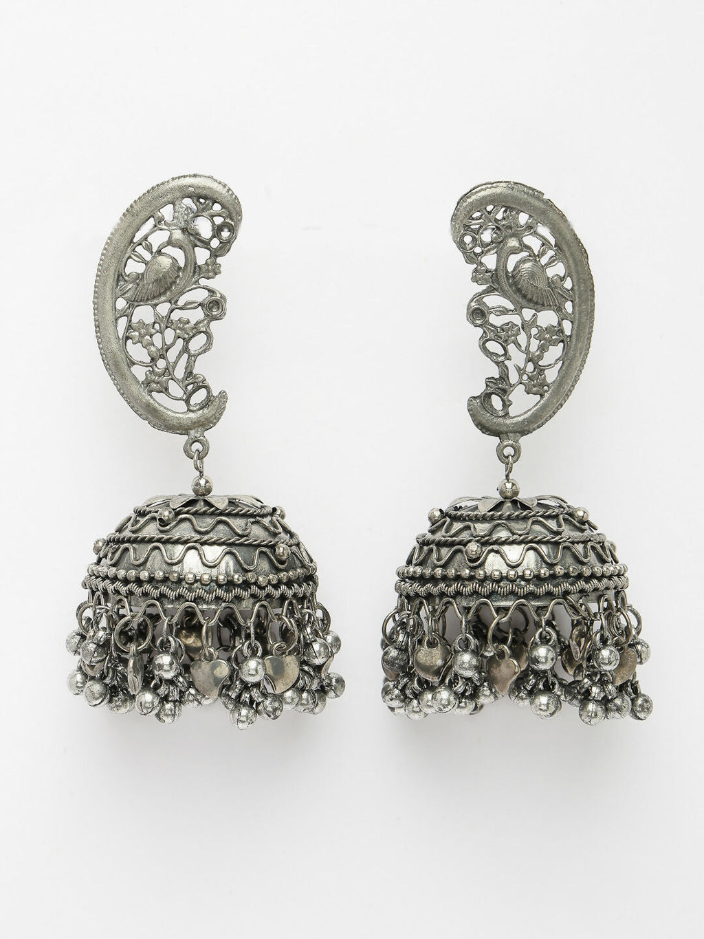 NVR Women's Silver-Plated Oxidised Dome Shaped Jhumka Earrings