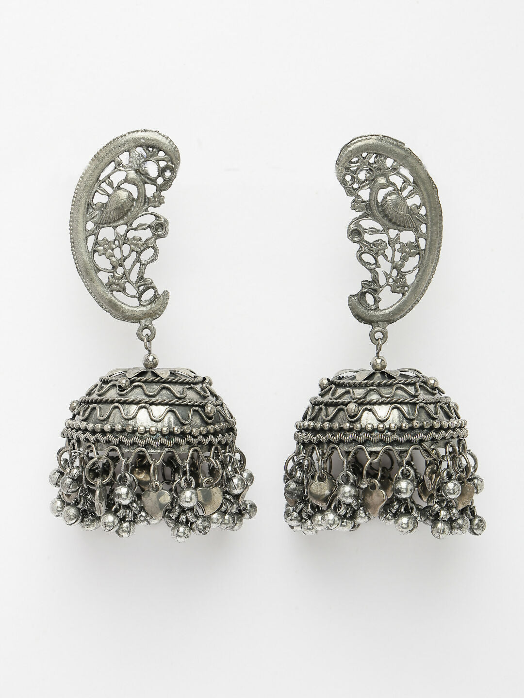 NVR Women's Silver-Plated Oxidised Dome Shaped Jhumka Earrings