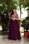 Jyoti Fashion Women's Wine Printed with Sequins Faux Blooming Anarkali Dress
