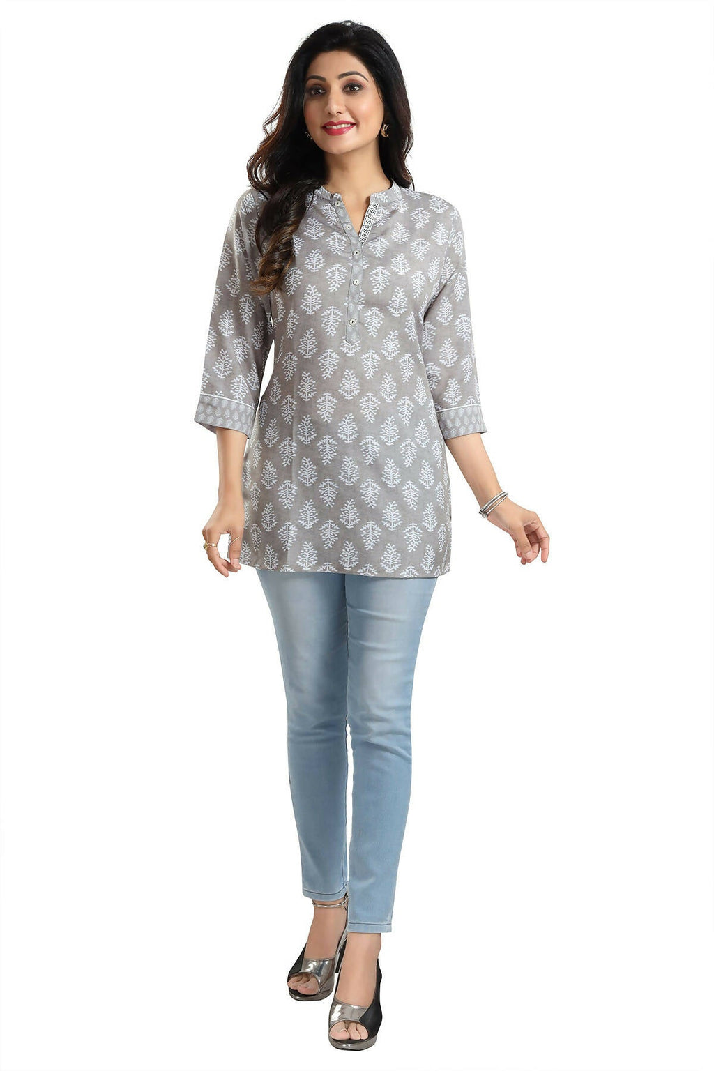 Snehal Creations Gracious Gray Rayon Short Kurti Tunic Top