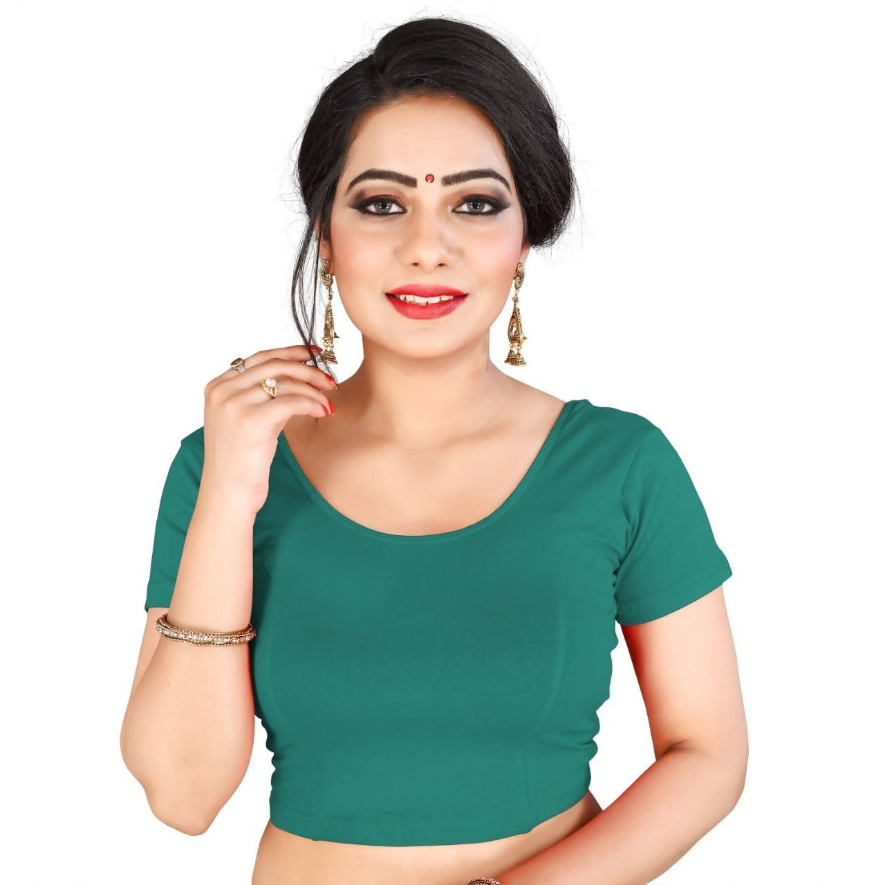 Vamika Rama Green Lycra Plain Blouse