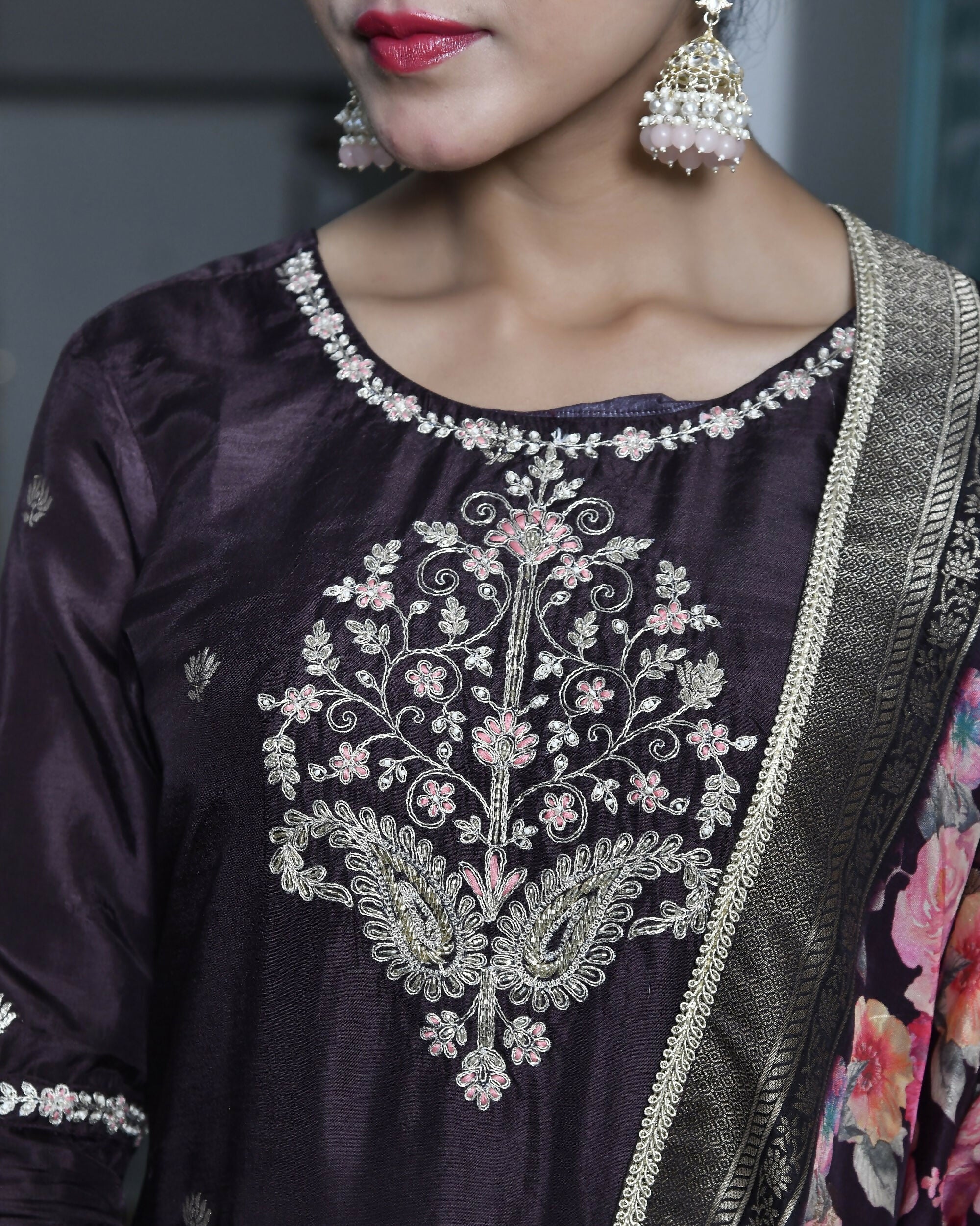 Vaasva Women's Silk Emboidered Solid Pant Set & Digital Printed Dupatta