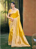 Sangam Prints Yellow Kanjivaram Silk Woven Work Traditional Saree