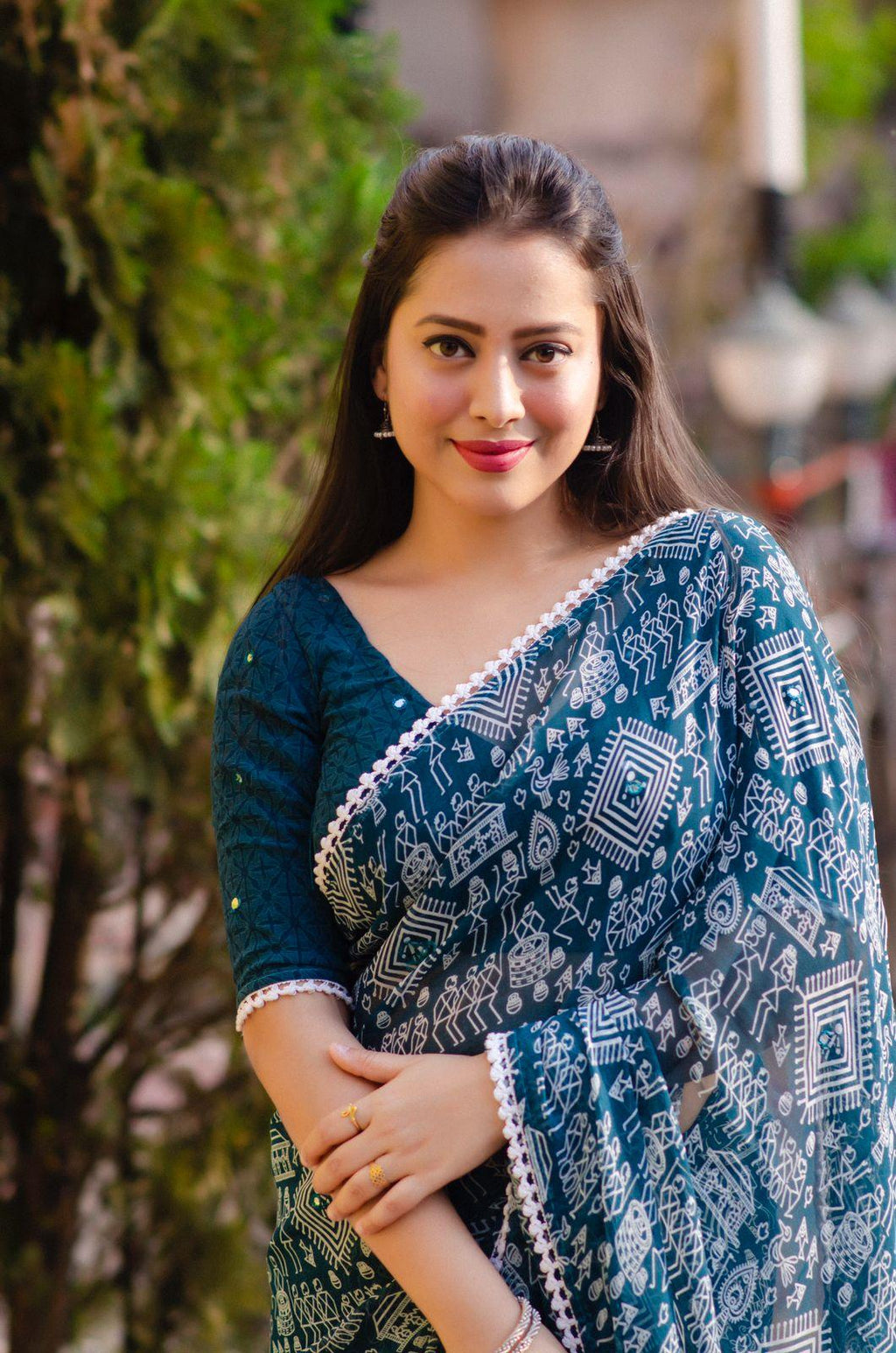 Rama Poly Georgette Ethnic Motifs Saree with Unstitched Blouse - Hiral Fashion