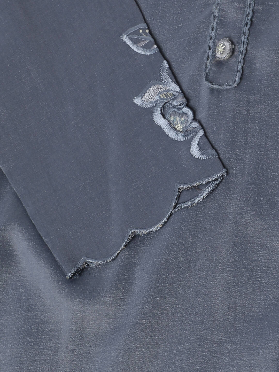 Grey Chinon Silk Embroidered Straight Kurta with Trouser & Dupatta - Salimar