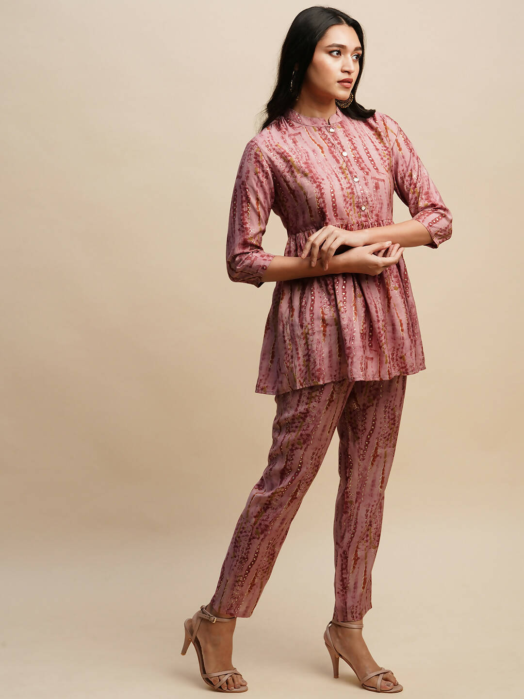 Pink Poly Cotton Tie and dye Printed Top with Matching Trouser - Shivani