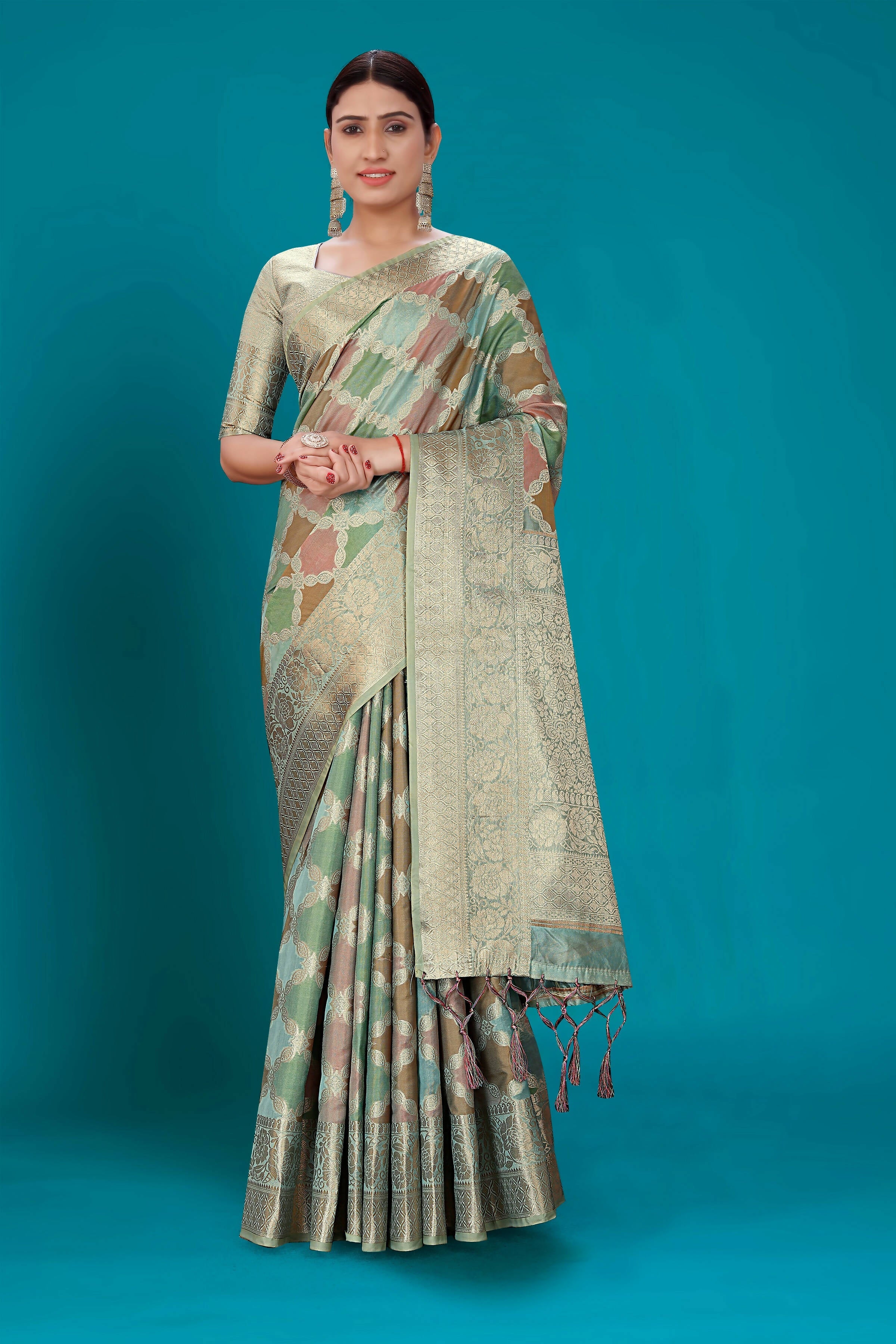 Sky Blue Soft Organza Woven Design Saree with Unstitched Blouse Piece - Zaara