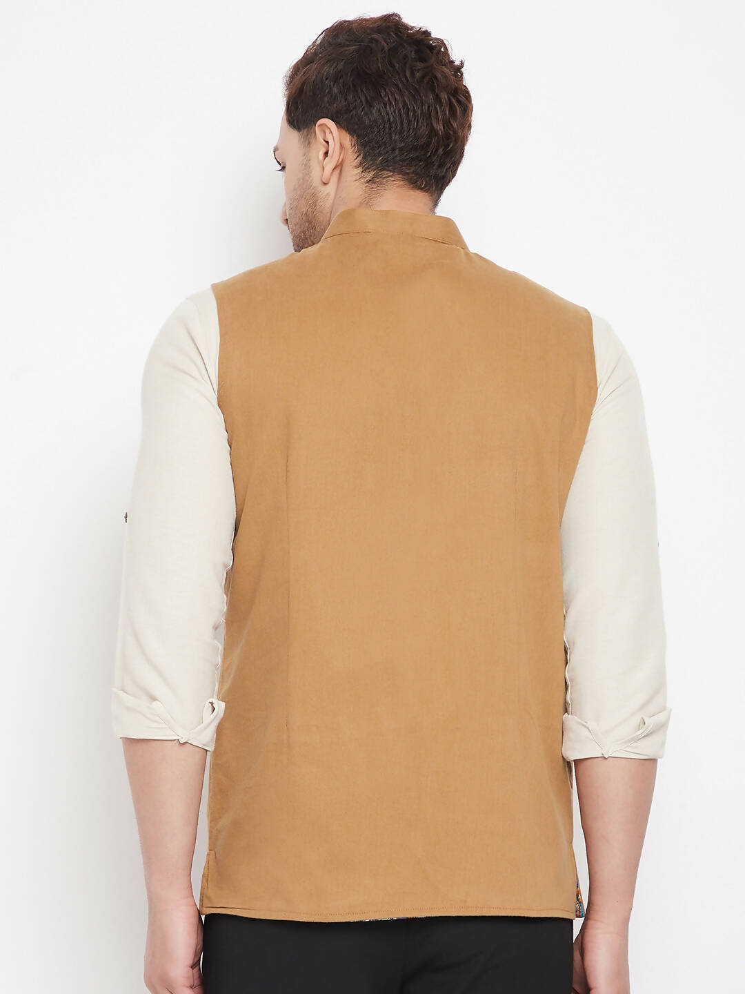 Even Apparels Brown Polyester Men's Nehru Jacket-Contrast Lining-Inbuilt Pocket Square