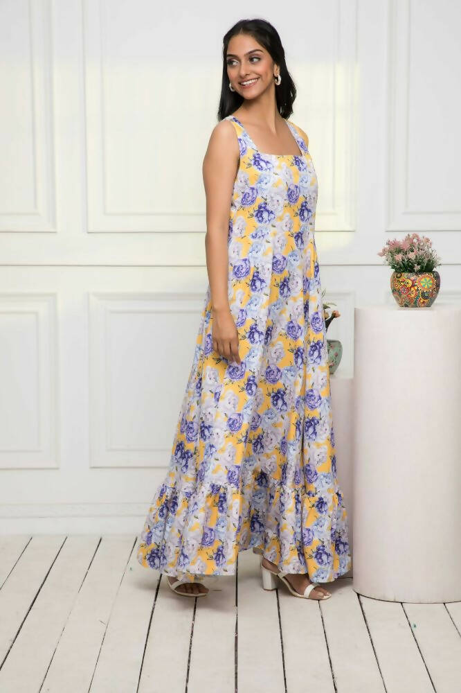 Myshka Women Multi-Floral Rayon A-Line Round Neck Dress