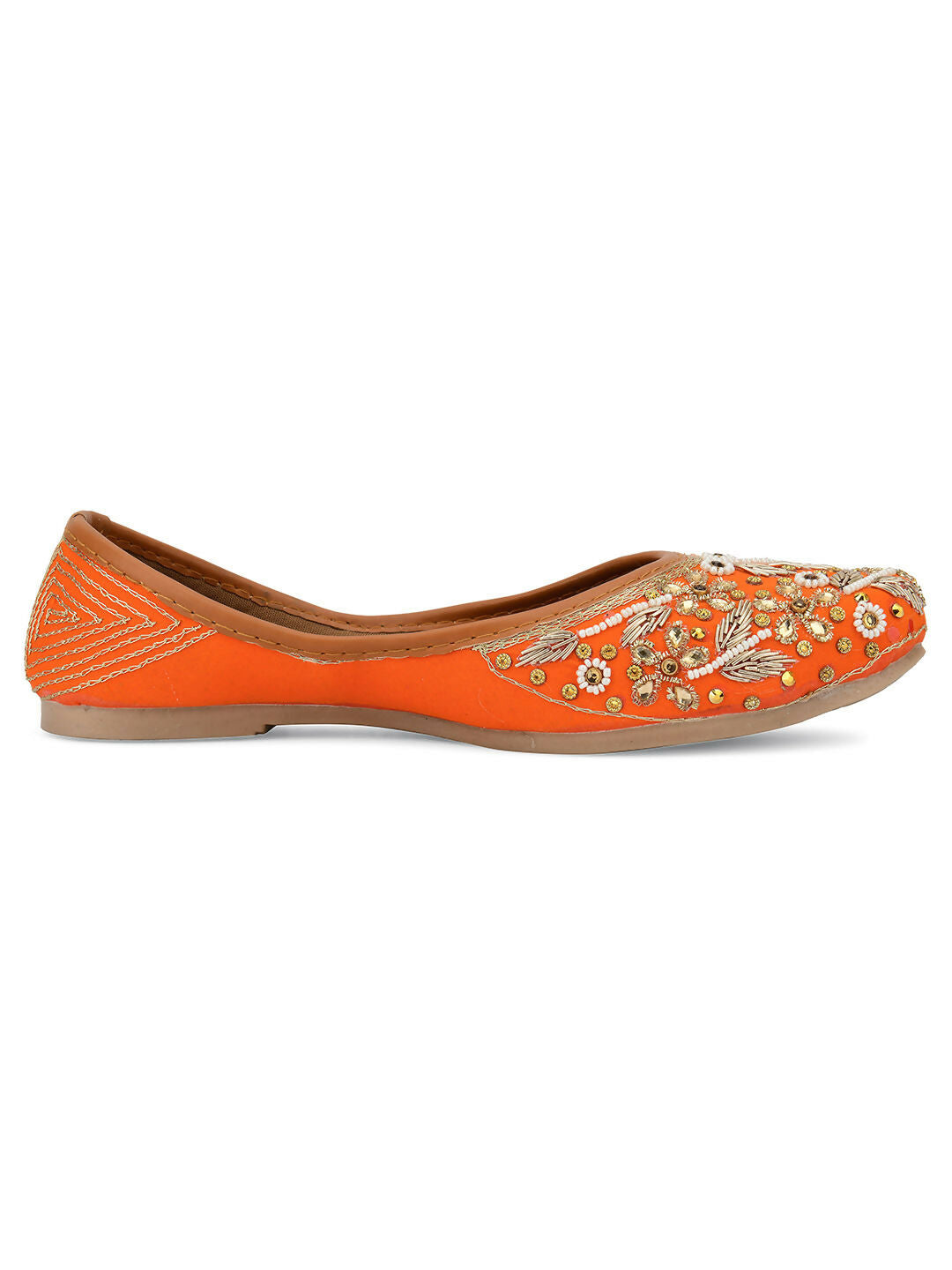 Desi Colour Women Indian Ethnic Footwear-Orange Dabka