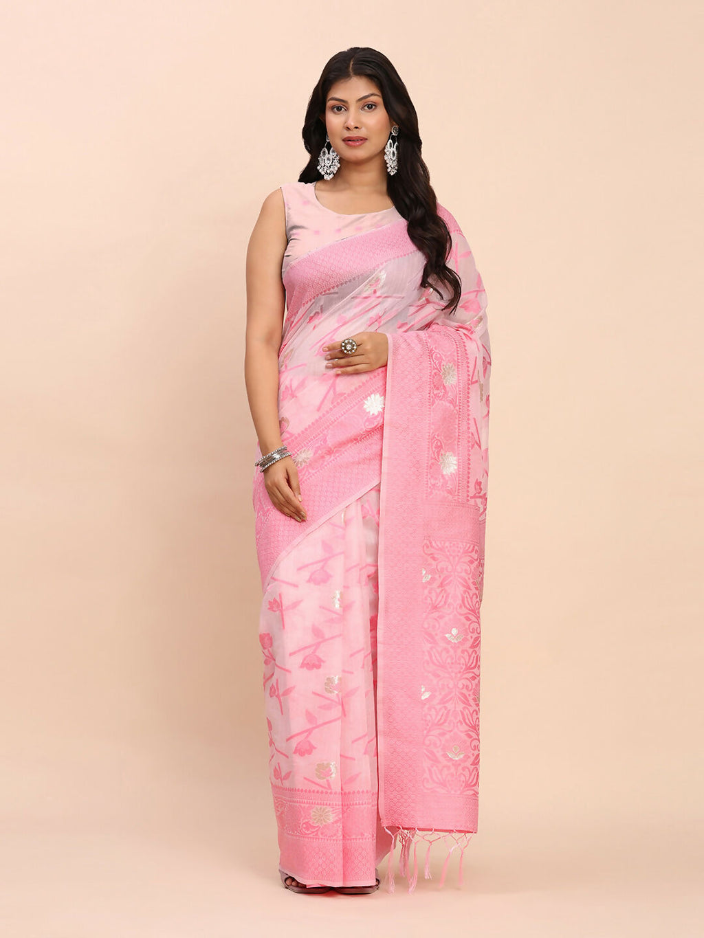 Shree Shyam Fashion Linen Cotton Light Pink Saree